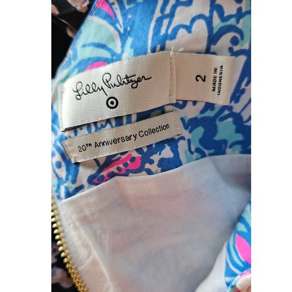 Lilly Pulitzer Embroidered My Fans Split Neck Shift Dress Women Size 2 Blue Pink - Picture 7 of 7